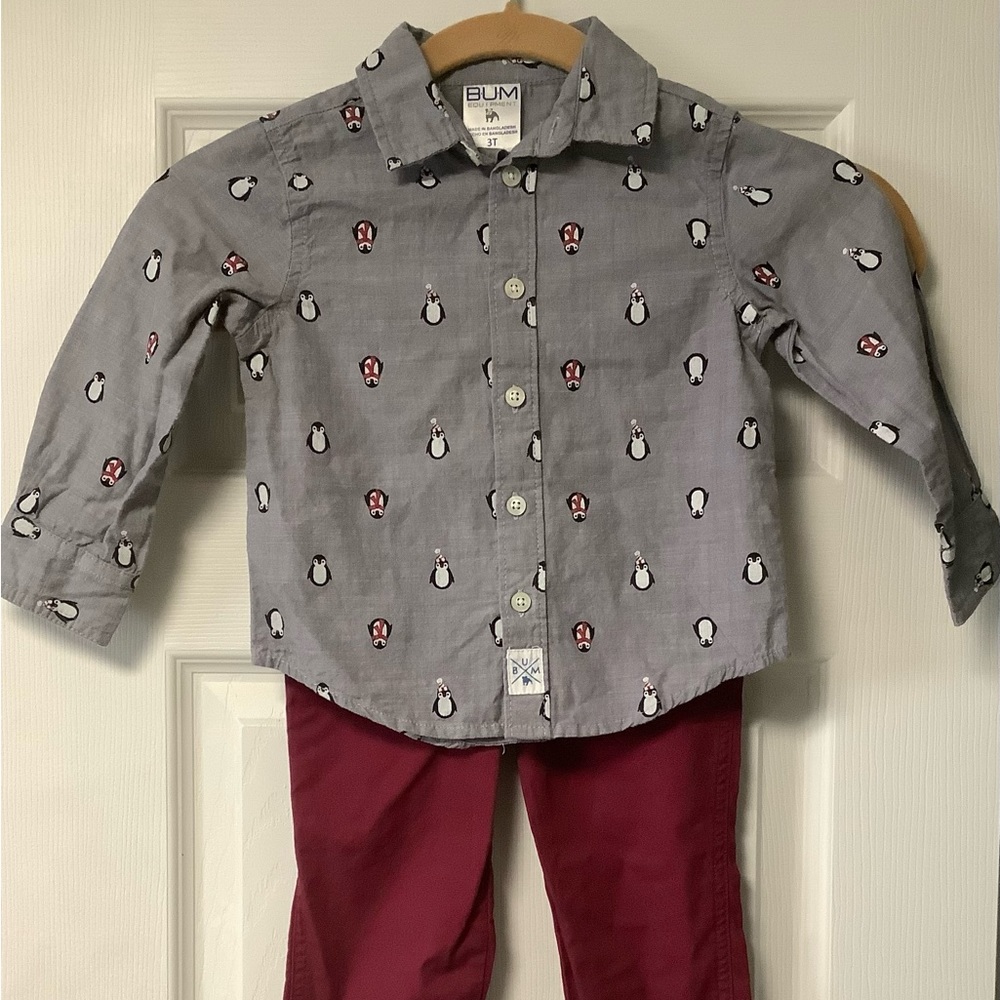 Penguin button up shirt and pants like new